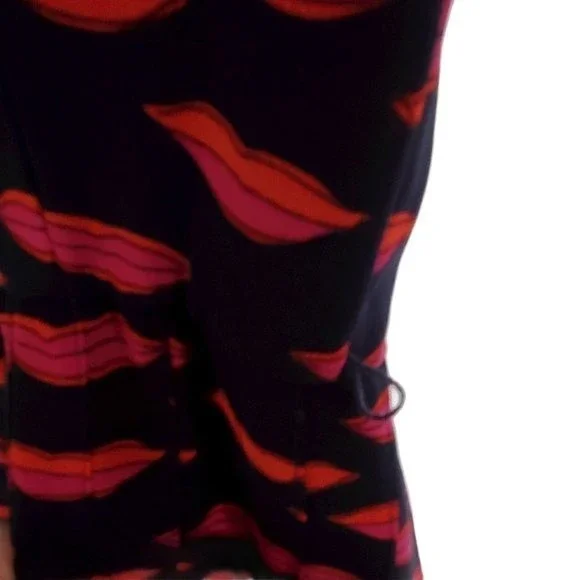 Halogen Sleeveless Pleated Dress Lined Belted Lips Print Women Size 0P - Picture 7 of 12